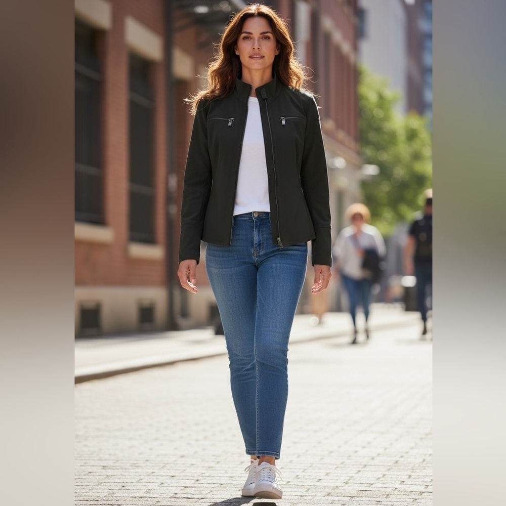 Sleek Chocolate Brown Jersey Zip Up from Margareta